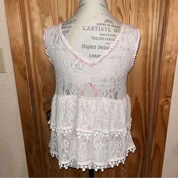 Free People Daydream Cream Lace Layered Crochet Boho Swing Tank Top Size Small - Picture 8 of 12